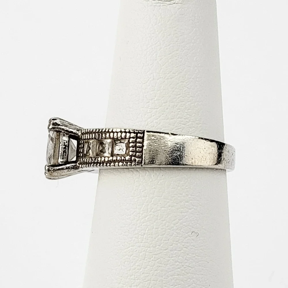 Vintage Engagement Ring Sterling Silver 925 Size 5.25 Silver Princess Cut